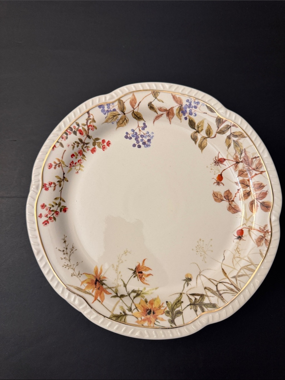 NWOT 4pc Potter's Studio Scalloped Stoneware Fall Leaves Trim Dinner Plates - Picture 9 of 9